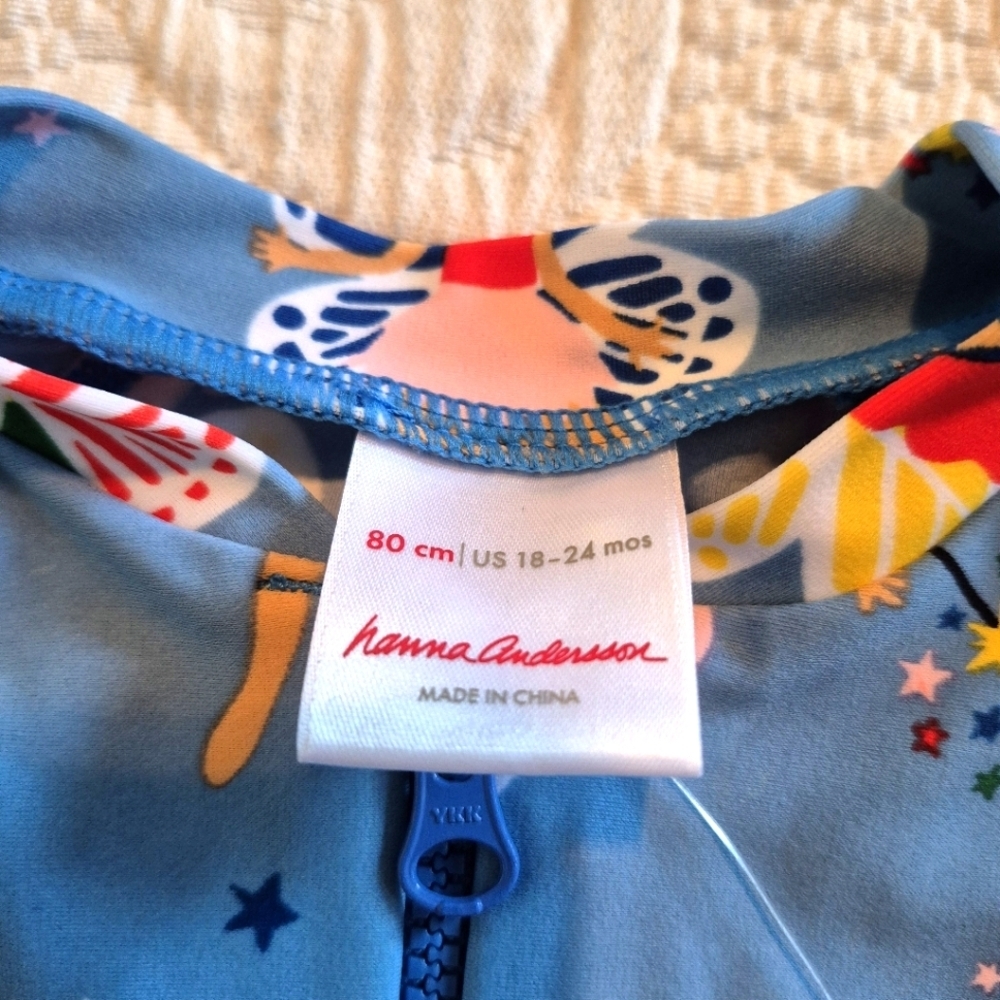 Hanna Andersson girls size 80 or 18-24 month light blue rash guard swim suit NWT - Picture 3 of 7